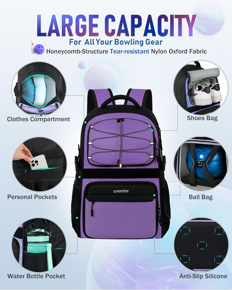 LOINTET Bowling Ball Bag, Single Bowling Backpack with Shoe Totes Bag Up to Size 16, Padded Ball Holder Bag, Accessories Gifts for Lovers/Player, Black - Image 4